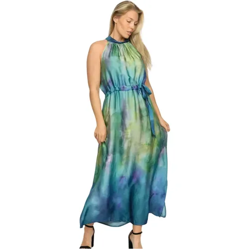 Halterneck Dress Blue Flounce Print , female, Sizes: XL, 2XL - 2-Biz - Modalova