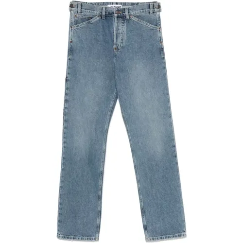 Straight Jeans, male, , Size: M Indigo Classic Button Fly Trousers - Moschino - Modalova