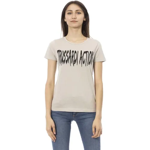 Casual T-Shirt mit kurzen Ärmeln und Rundhalsausschnitt , Damen, Größe: XL - Trussardi - Modalova