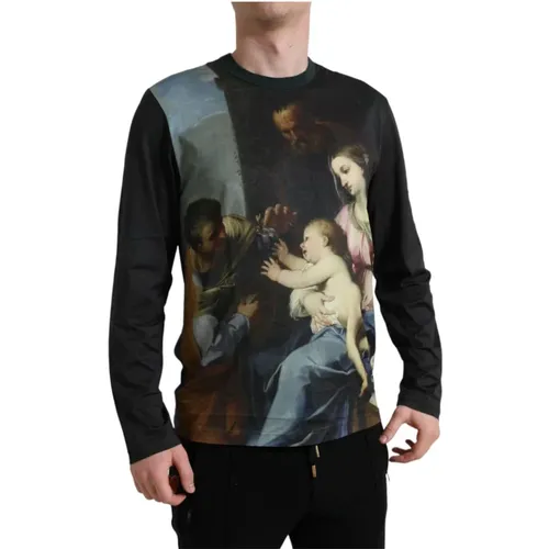Print Cotton Crewneck Sweater , male, Sizes: S, M - Dolce & Gabbana - Modalova