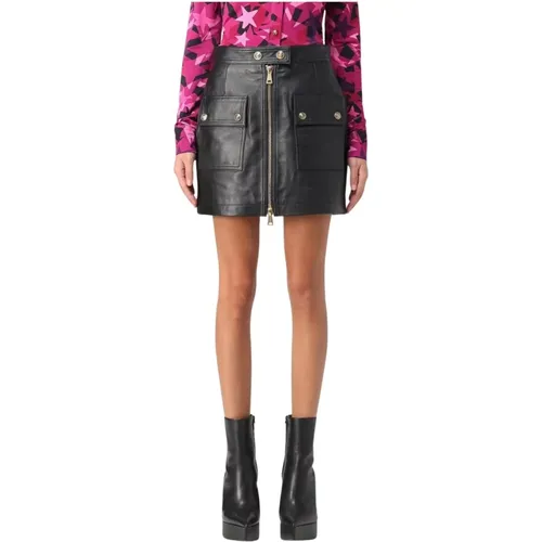 Leather Skirts, female, , Size: 2XS Leather Skirt with Front Zip and Pockets - Versace Jeans Couture - Modalova