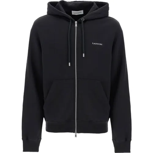 Brushed Cotton Hooded Zip Sweatshirt , male, Sizes: S, M, L - Lanvin - Modalova