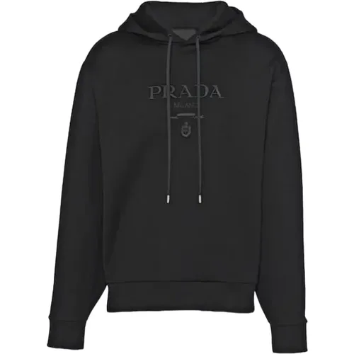 Geprägtes Logo Schwarzer Kapuzenpullover Stilvoll - Prada - Modalova