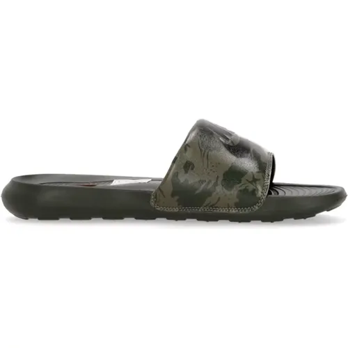 Sliders, male, , Size: 7 US Print Men's Slippers Olive/Black/Sequoia - Nike - Modalova