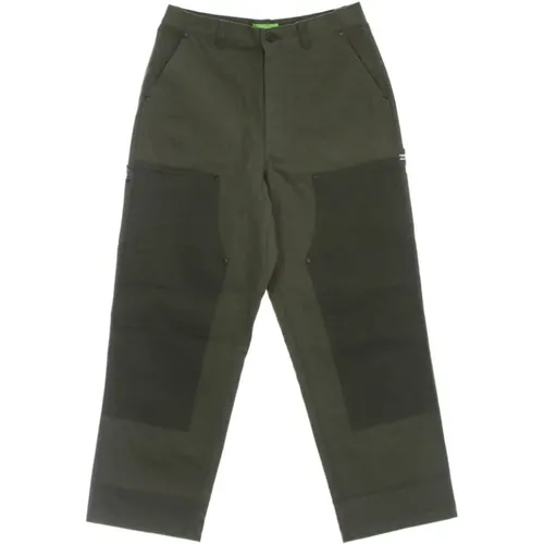 Straight Trousers, male, , Size: W34 Double Knee Olive Long Trousers - HUF - Modalova