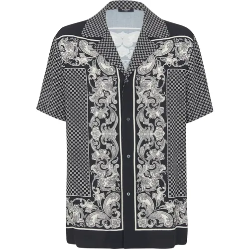 Paisley and mini monogram printed silk shirt , male, Sizes: M, L, 2XL - Balmain - Modalova
