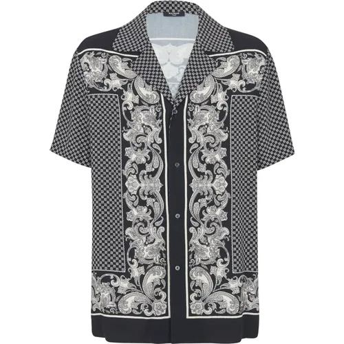 Paisley and mini monogram printed silk shirt , male, Sizes: XL, L - Balmain - Modalova