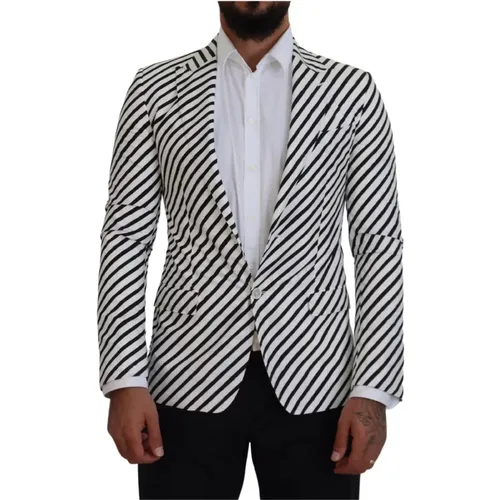 Blazers, male, , Size: S White Striped Blazer Jacket Sport Style - Dolce & Gabbana - Modalova