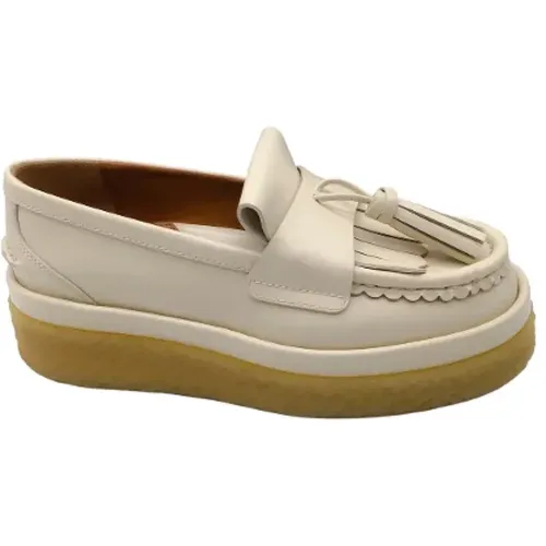 Pre-owned Flats, female, , Size: 6 US Cream Leather Platform Loafers - Chloé Pre-owned - Modalova