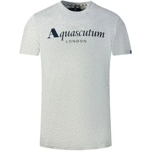 Graues Baumwoll Logo T-Shirt , Herren, Größe: M - Aquascutum - Modalova