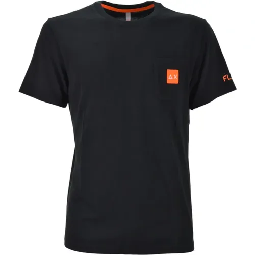 Schwarzes Pocket Logo Fluo T-Shirt , Herren, Größe: L - Sun68 - Modalova
