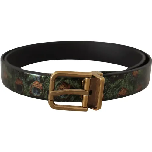 Belts, male, , Size: 90 CM Leather Belt with Bronze Metal Buckle - Dolce & Gabbana - Modalova