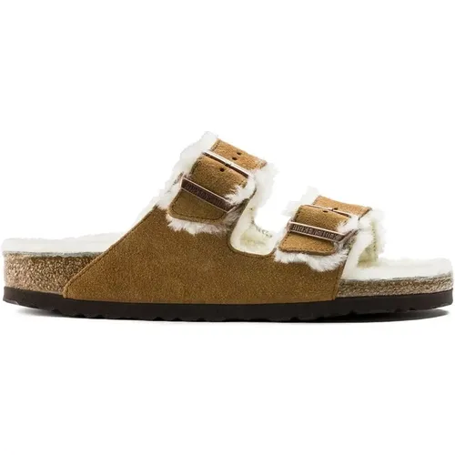 Sliders, female, , Size: 7 US Shearling-lined Arizona Sandals - Birkenstock - Modalova