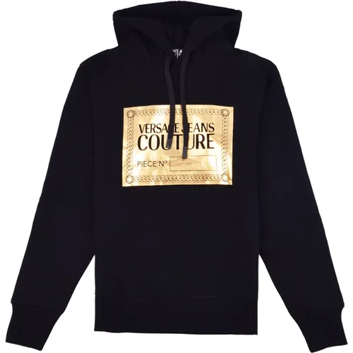 Schwarzer Hoodie mit goldener Logo-Prägung - Versace Jeans Couture - Modalova