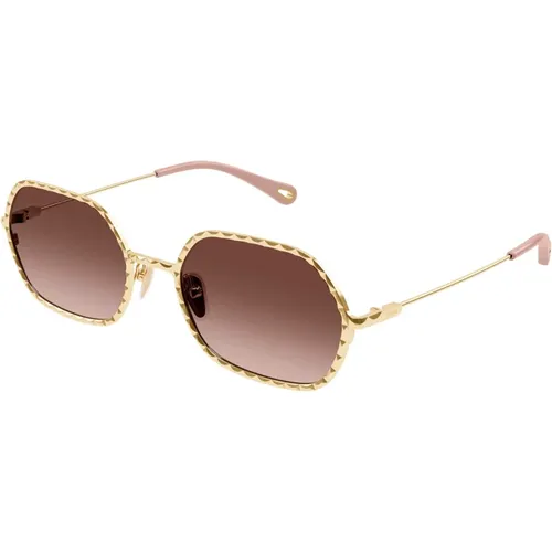 Gold/Braun Sonnenbrille , Damen, Größe: 56 MM - Chloé - Modalova