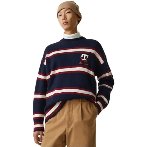 Sweatshirts, male, , Size: L Oversized Striped Pullover Sweater - Tommy Hilfiger - Modalova