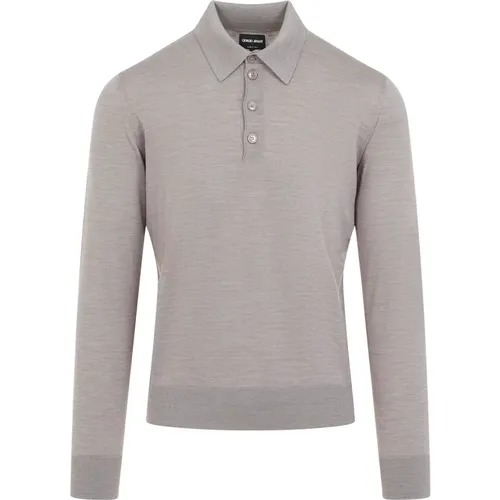 Grey Wool Polo Collar Sweater , male, Sizes: XL, L, M, 2XL - Giorgio Armani - Modalova