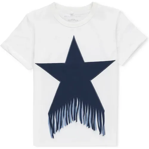 Weißes Baumwoll-T-Shirt mit Fransen-Print für Mädchen - Stella Mccartney - Modalova