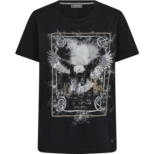 T-Shirt mit Grafischem Druck Schwarz - MOS MOSH - Modalova