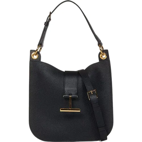 Leather Shoulder Bag with Gold T Buckle , female, Sizes: ONE SIZE - Tom Ford - Modalova