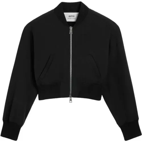 Schwarze Jacke mit Bandkragen , Damen, Größe: L - Ami Paris - Modalova