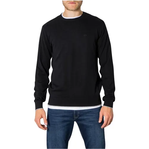 Herren Langarm Rundhals Strickpullover in Schwarz , Herren, Größe: 2XL - Armani Exchange - Modalova