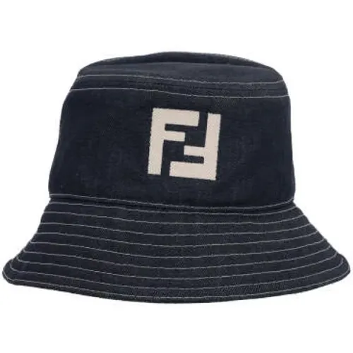 Hats, male, , Size: M Cotton Denim Scarf with FF Logo - Fendi - Modalova