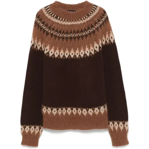 Brauner Pullover Intarsia Rundhalsausschnitt Wolle,Berginspirierter Strickpullover - Dsquared2 - Modalova