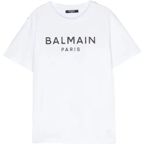 Weiße Baumwoll-T-Shirt mit Logo-Print,Logo Print Weiße T-Shirts und Polos - Balmain - Modalova