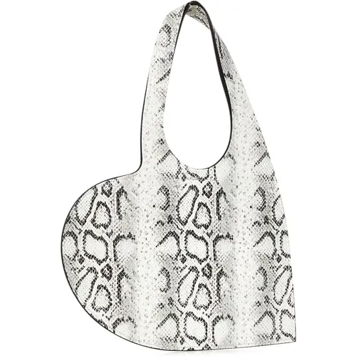 Shoulder Bags, female, , Size: ONE SIZE White Leather Handbag with Snake Print - Coperni - Modalova