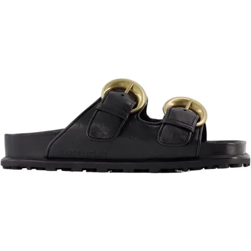 Sliders, female, , Size: 6 US Grained Leather Birk Slides - Marine Serre - Modalova