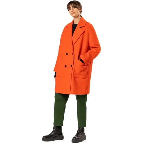 Double-breasted Coat with Raglan Sleeves and Oversized Fit , female, Sizes: S - Paltò - Modalova