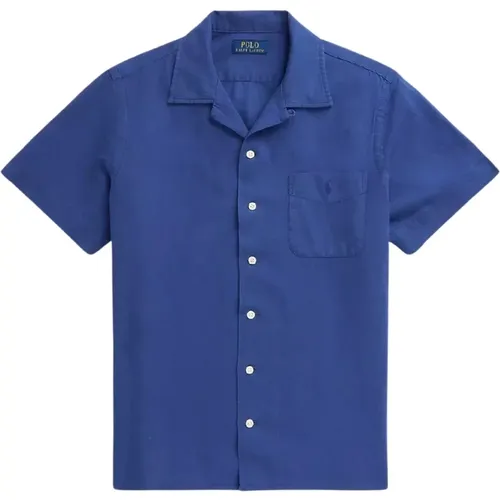 Blaues Kurzarm-Classic-Fit-Hemd , Herren, Größe: L - Ralph Lauren - Modalova