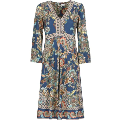 Blaues Paisley V-Ausschnitt Kleid , Damen, Größe: M - Hale Bob - Modalova