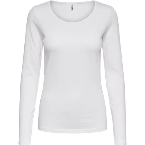 Weißes Langarm Rundhals T-Shirt , Damen, Größe: XS - Only - Modalova