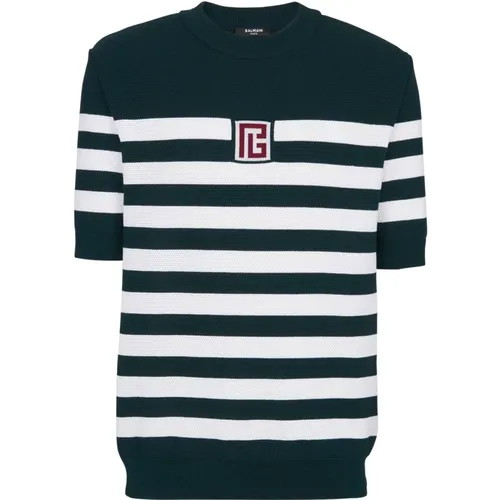 PB striped T-Shirt , Herren, Größe: 2XL - Balmain - Modalova