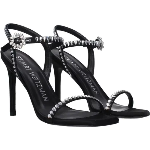 High Heel Sandals, female, , Size: 9 US Satin Sandals with Rhinestones - Stuart Weitzman - Modalova
