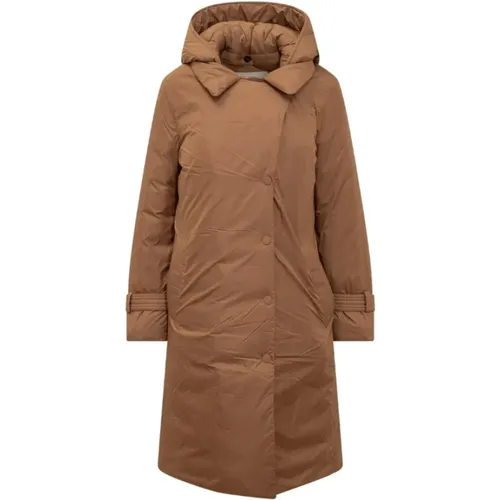Camel Microfibre Coat with Removable Hood , female, Sizes: S, XS - Woolrich - Modalova