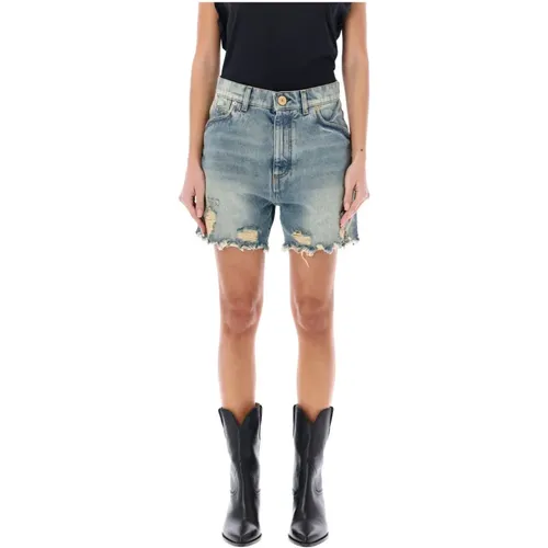 Light Denim Shorts with Western Cut-Out Detailing , female, Sizes: XS - Balmain - Modalova