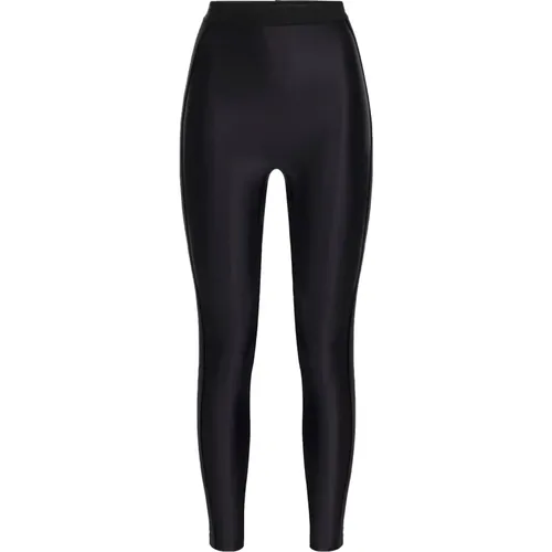 Schwarze glänzende Lycra-Leggings mit Logo-Bund , Damen, Größe: L - Elisabetta Franchi - Modalova