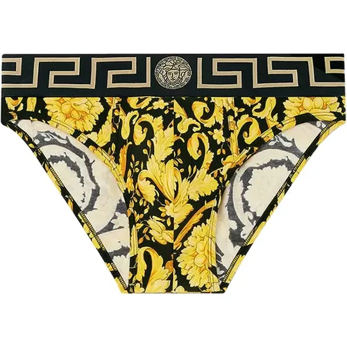 Bottoms, male, , Size: XL Stretch Cotton Slip with Barocco Print - Versace - Modalova