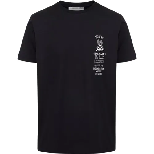 Schwarzes T-Shirt mit Logo,Graues T-Shirt mit Logo-Print,T-Shirt mit Logo-Print aus Baumwolle - Iceberg - Modalova