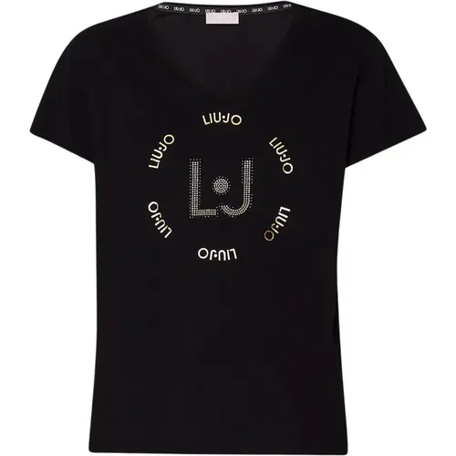 Printed T-Shirt with Rhinestones , female, Sizes: S - Liu Jo - Modalova