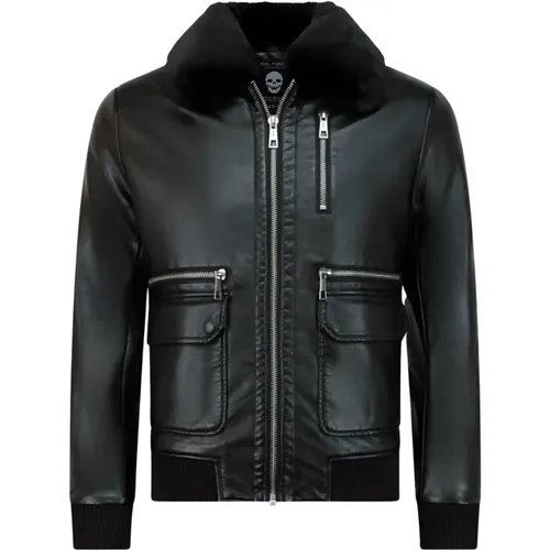 Pilot leather jacket - faux leather jacket , male, Sizes: M, XS, S - Local Fanatic - Modalova