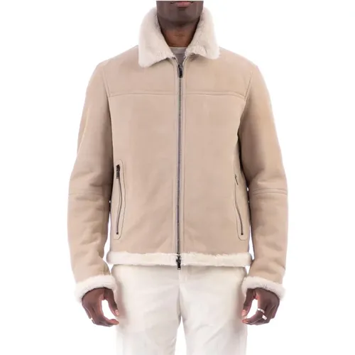 Cream Shirt Collar Jacket Full Zip , male, Sizes: L - Tagliatore - Modalova