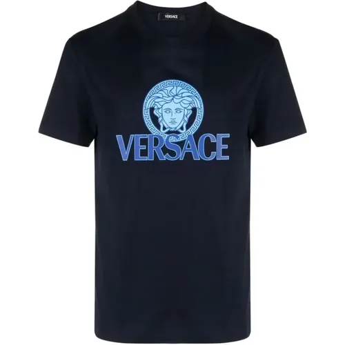 Medusa Logo Baumwoll T-Shirt Navy - Versace - Modalova