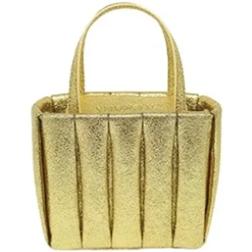 Handbags, female, , Size: ONE SIZE Gold Mini Tote Vegan Fabric Italy - THEMOIRè - Modalova