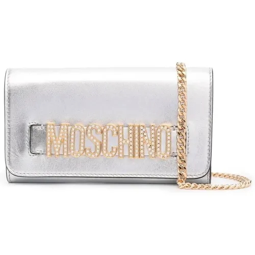 Wallets & Cardholders, female, , Size: ONE SIZE Crystal Silver Clutch Wallet - Moschino - Modalova