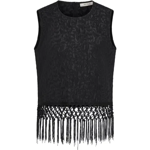 Sleeveless Fringed Top with Zipper , female, Sizes: XS, L, M, S, XL - RUE de Femme - Modalova