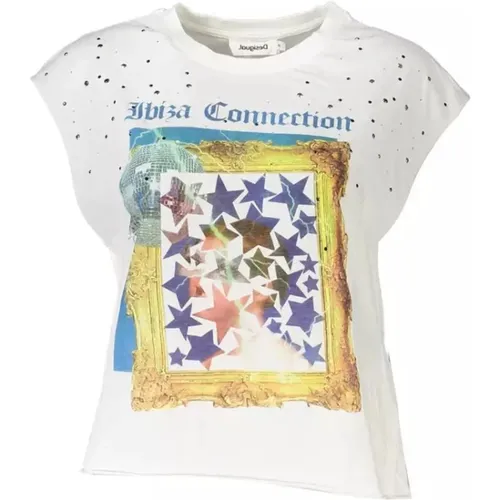 Ärmelloses weißes T-Shirt mit Druck - Desigual - Modalova